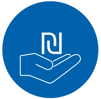 אייקון סימן של שקל חדש מונח על כף יד